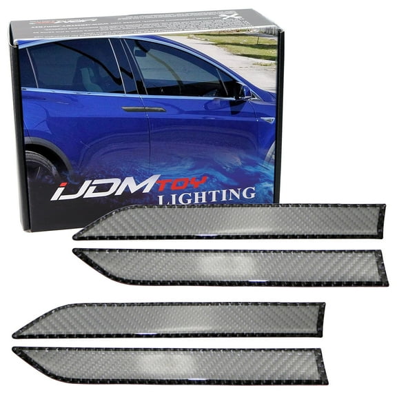 4pc Gloss Finish Real/Genuine Black Carbon Fiber Side Door Push Handle Decoration Cover Trims For 2015-up Tesla Model X