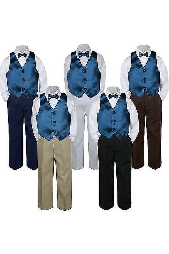 4pc Green Teal Vest Bow Tie Suit Pants Set Baby Boy Toddler Kid Uniform S-7