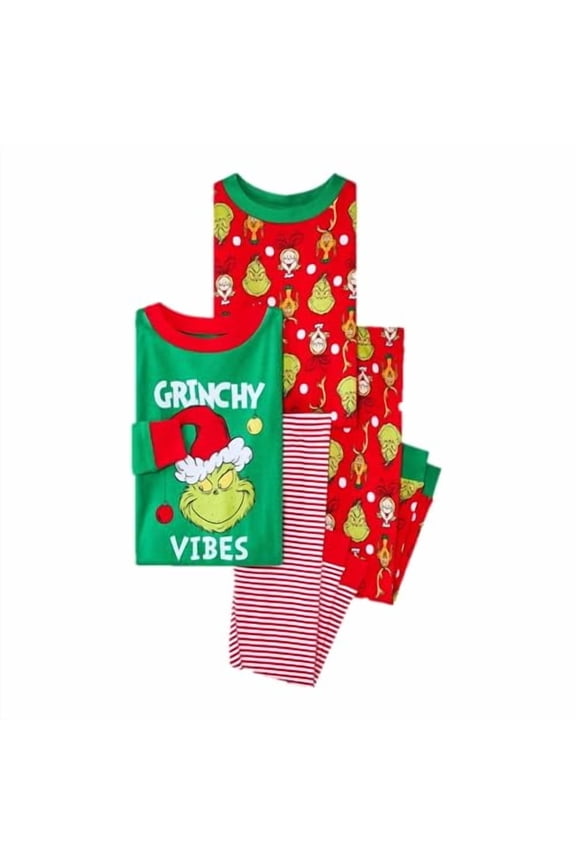 4pc Grinch Long Sleeve Cotton Christmas Pajama Set - Grinchy Vibes, 2T