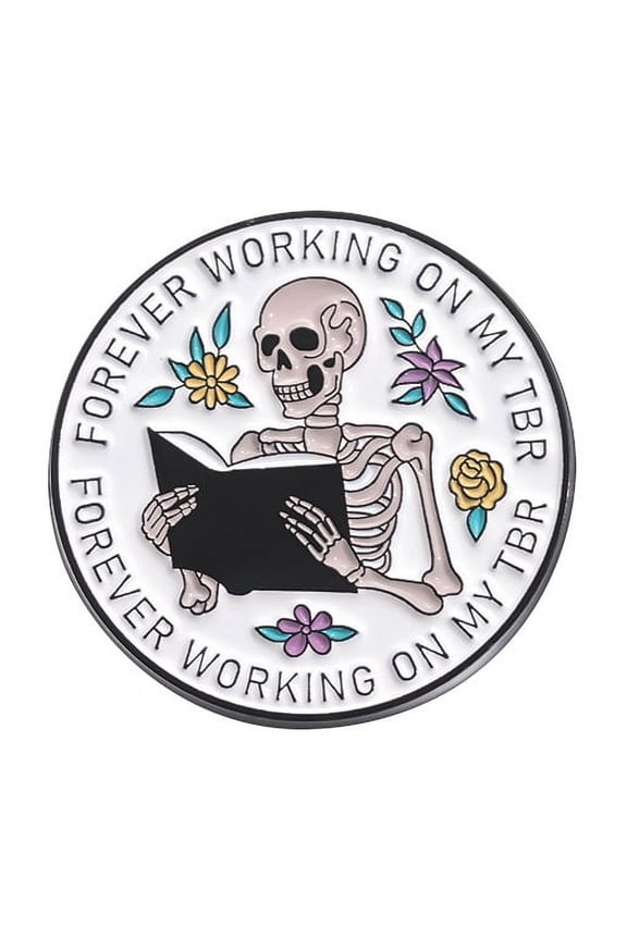 4pc Halloween Theme Skull is Reading Enamel Pins Alloy Brooches for Backpack Clothes Black 30mm