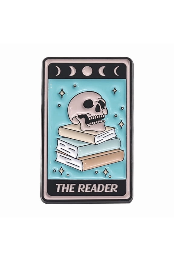 4pc Halloween Theme Skull is Reading Enamel Pins Alloy Brooches for Backpack Clothes Turquoise 30x18mm