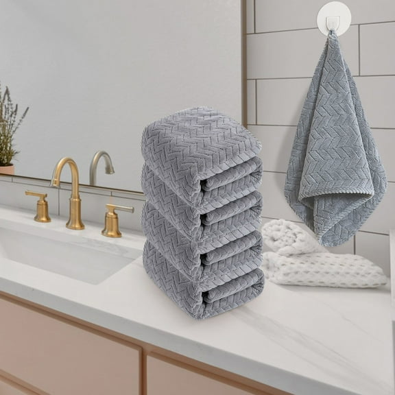 4pc Hand Towels with Hanging Loop, Strongly Absorbent Microfiber Hand Drying Towels with a Barley Spike Pattern, Suitable for Kitchens and Bathrooms