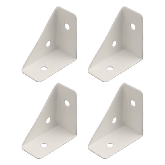 4pc Heavy Iron Angle Corner Brackets for Wood Connection and Furniture Reinforcement Featuring Strong Support Capacity and Multi Board Connection (White)