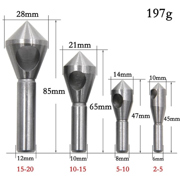 4pc High-speed Steel Inclined Hole Internal Chip Removal Chamferer Spot Facer Smooth and Deburring 2-20mm Drill Tool Set