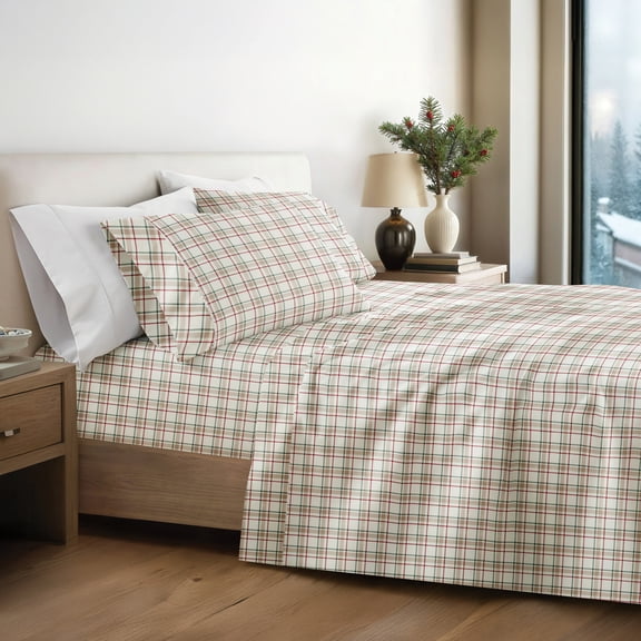 4pc Holiday Patterns Sheet Set, California King, Holiday Plaid