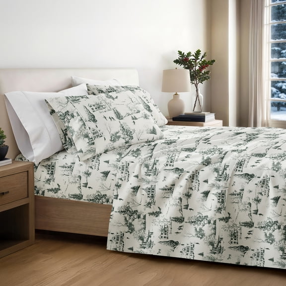 4pc Holiday Patterns Sheet Set, King, Holiday Toile