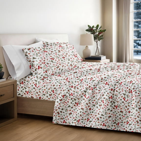 4pc Holiday Patterns Sheet Set, King, Nostalgic Christmas