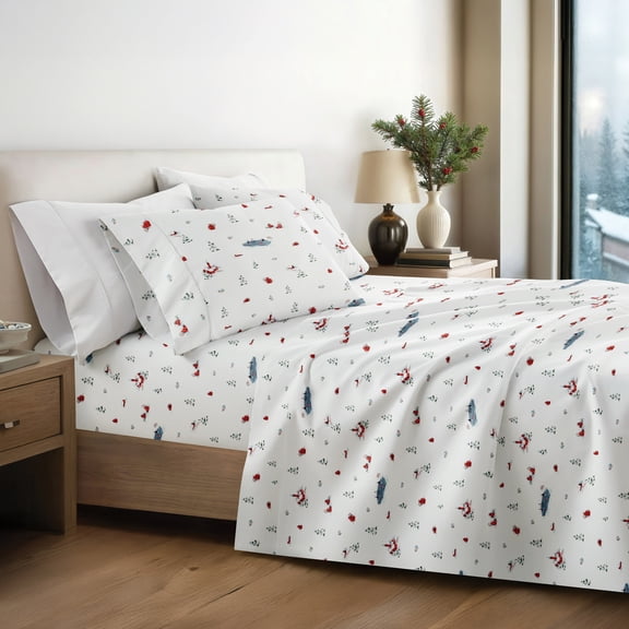 4pc Holiday Patterns Sheet Set, Queen, Christmas Village