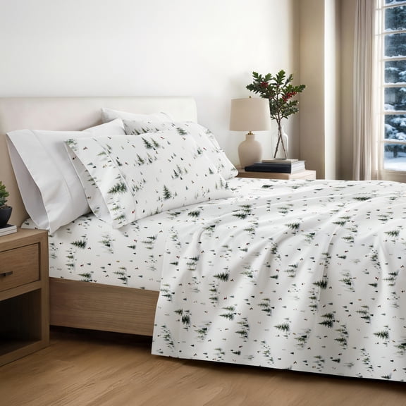 4pc Holiday Patterns Sheet Set, Queen, Evergreen Slopes