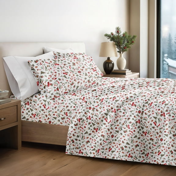 4pc Holiday Patterns Sheet Set, Queen, Nostalgic Christmas