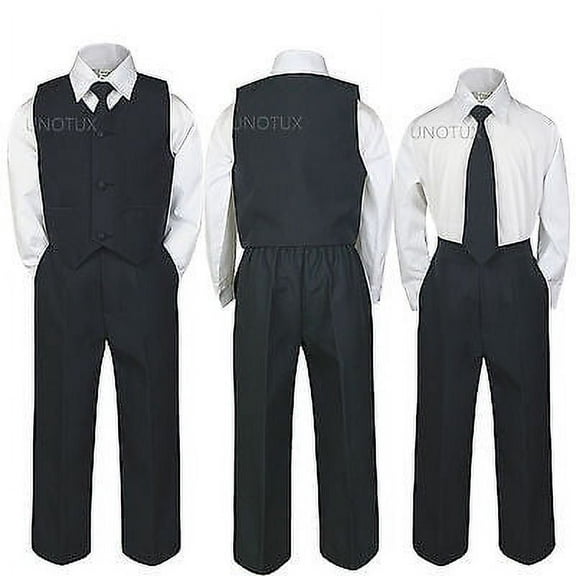 4pc INFANT BABY TODDLER TEEN BOY WEDDING FORMAL PARTY VEST SUIT BLACK sz S-20