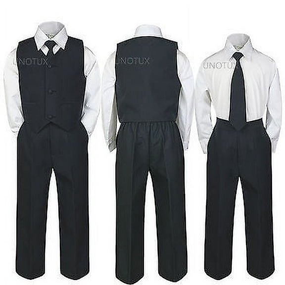 4pc INFANT BABY TODDLER TEEN BOY WEDDING FORMAL PARTY VEST SUIT BLACK sz S-20