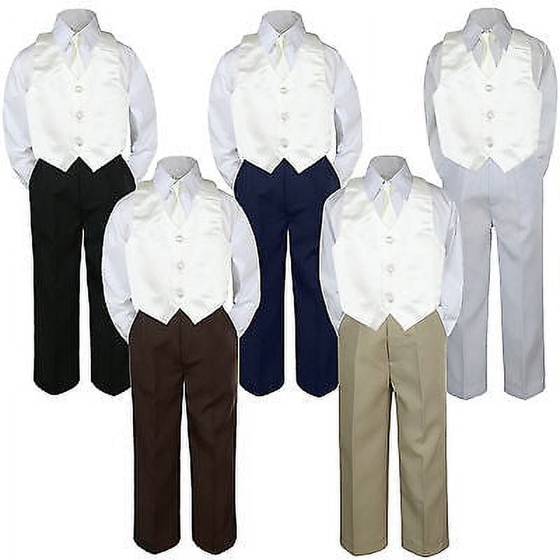 Little Boys Ivory Jewels & Gents Jacket Vest Shirt Tie Pants 5 Pc Suit 2T-7