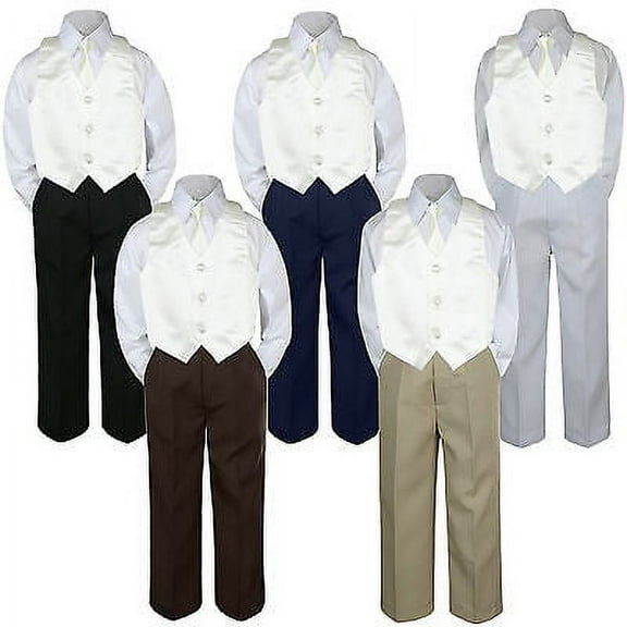 4pc Ivory Vest & Tie  Suit Set Baby Boy Toddler Kid Uniform S-7
