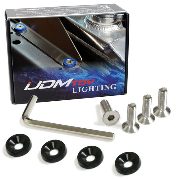 4pc JDM Racing Style M6 Black Aluminum Washers Bolts Kit For Car License Plate Frame, Fender, Bumper, Engine Bay, etc