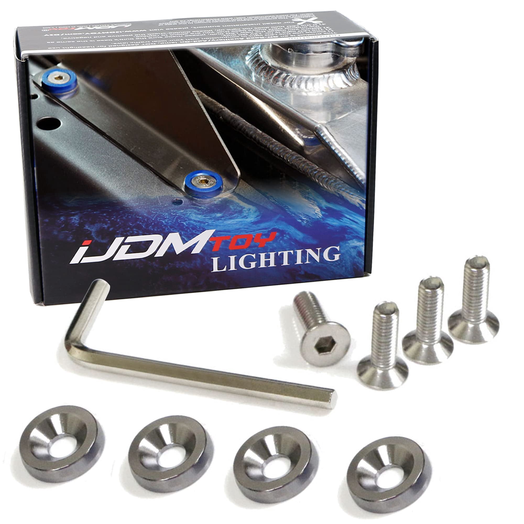 IJDMTOY 4pc JDM Racing Style Gun Metal Grey Aluminum Washer Bolts Kit For Fender, Bumper
