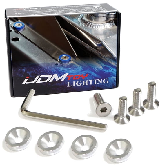 4pc JDM Racing Style M6 Silver Aluminum Washers Bolts Kit For Car License Plate Frame, Fender, Bumper, Engine Bay, etc