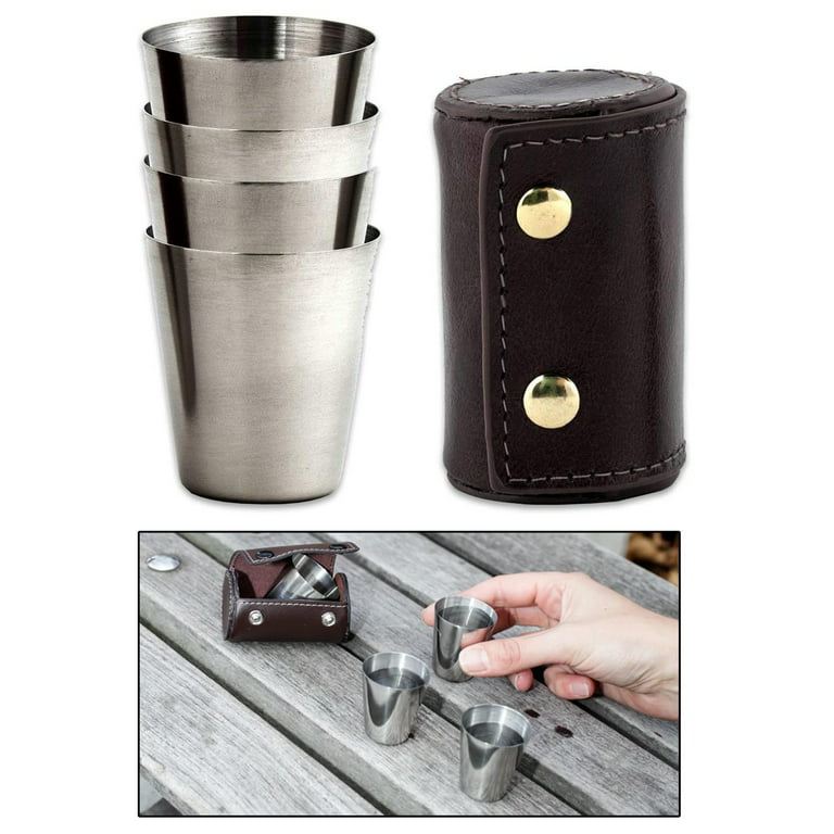 Set of Four Stainless Steel and Leather Shot Glasses_ The Shops at Mount  Vernon