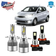 4pc LED Headlight Kit White High/Low Beam + Fog Light Bulbs For Mitsubishi Mirage 2014-2019