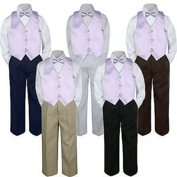 4pc Lilac Lavender Vest Bow Tie Suit Pants Set Baby Boy Toddler Kid Uniform S-7