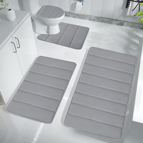 4pc Memory Foam Bathroom Rug Set Soft Velvet Non-Slip Water Absorbent Washable Toilet Mats with Seat Cover Gray Khaki Blue Green Trending Picks Under Budget