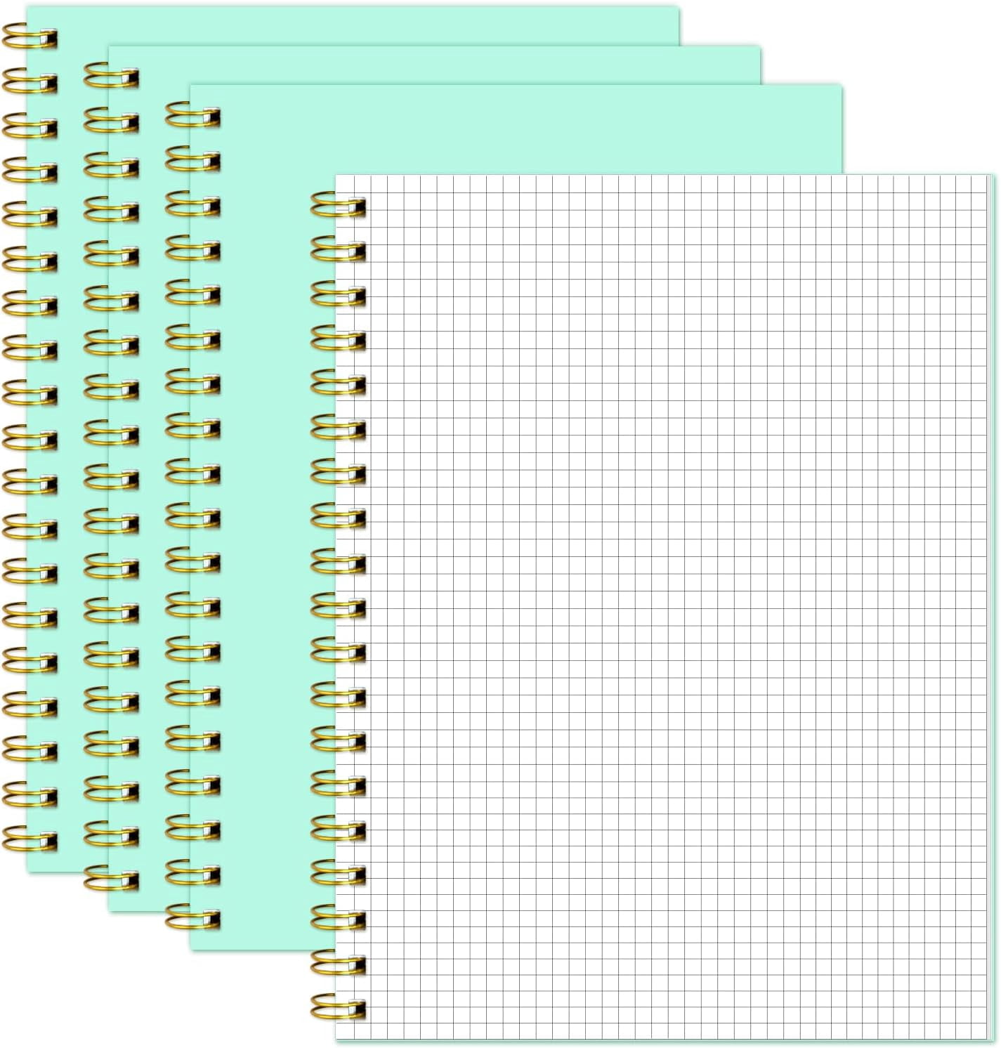 4pc Mint Green B5 Graph Spiral Notebook Set, 7.48" x 10.18" Grid Journal, 5mm Square Paper 100GSM