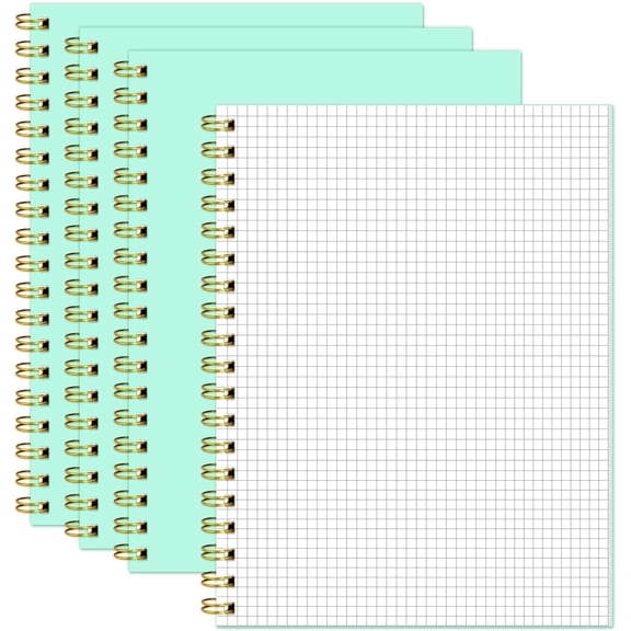 4pc Mint Green B5 Graph Spiral Notebook Set, 7.48" x 10.18" Grid Journal, 5mm Square Paper 100GSM