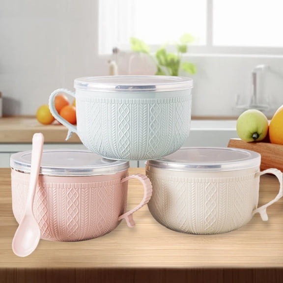 4pc-Multi-functional Lidded Food Bowl Sturdy Leakproof Soup Cup For Noodles Coffee Daily Travel Use