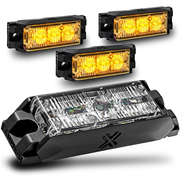 4pc NanoFlare 3.5" 3-Watt LED Grille Light [SAE Class 1] [33 Flash Patterns] [3-Year Warranty] Surface Mounted Emergency Strobe Light Head - Amber