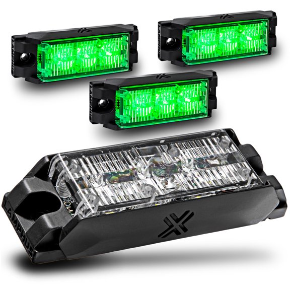 4pc NanoFlare 3.5" 3-Watt LED Grille Light [SAE Class 1] [33 Flash Patterns] [3-Year Warranty] Surface Mounted Emergency Strobe Light Head - Green