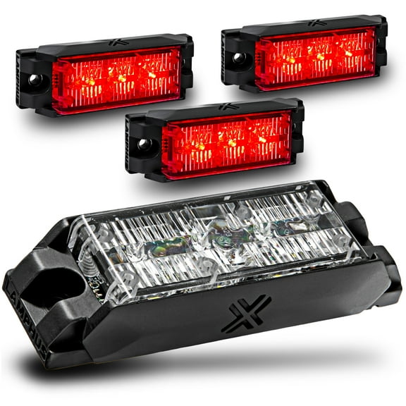 4pc NanoFlare 3.5" 3-Watt LED Grille Light [SAE Class 1] [33 Flash Patterns] [3-Year Warranty] Surface Mounted Emergency Strobe Light Head - Red