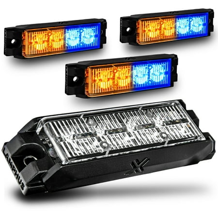 4pc NanoFlare 4" 4-Watt LED Grille Light [SAE Class 1] [72 Flash Patterns] [3-Year Warranty] Surface Mounted Emergency Strobe Light Head - Amber / Blue