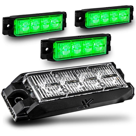 4pc NanoFlare 4" 4-Watt LED Grille Light [SAE Class 1] [72 Flash Patterns] [3-Year Warranty] Surface Mounted Emergency Strobe Light Head - Green