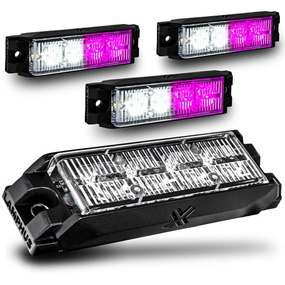 4pc NanoFlare 4" 4-Watt LED Grille Light [SAE Class 1] [72 Flash Patterns] [3-Year Warranty] Surface Mounted Emergency Strobe Light Head - Purple / White