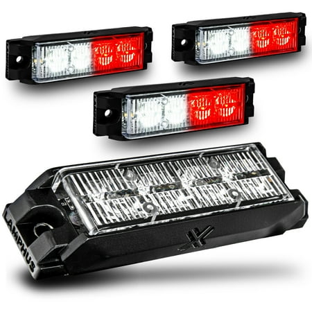 4pc NanoFlare 4" 4-Watt LED Grille Light [SAE Class 1] [72 Flash Patterns] [3-Year Warranty] Surface Mounted Emergency Strobe Light Head - Red / White