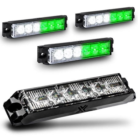 4pc NanoFlare 5.25" 6-Watt LED Grille Light [SAE Class 1] [72 Flash Patterns] [3-Year Warranty] Surface Mounted Emergency Strobe Light Head - Green / White