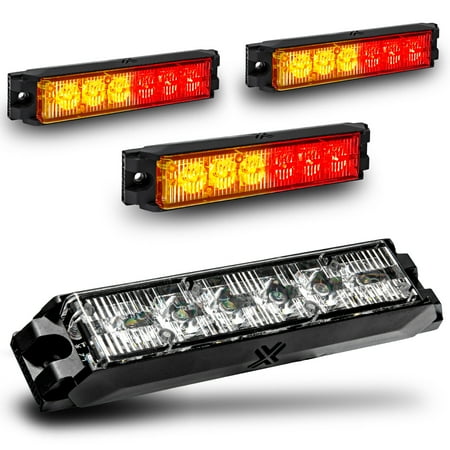 4pc NanoFlare 5.25" 6-Watt LED Grille Light [SAE Class 1] [72 Flash Patterns] [3-Year Warranty] Surface Mounted Emergency Strobe Light Head - Amber / Red