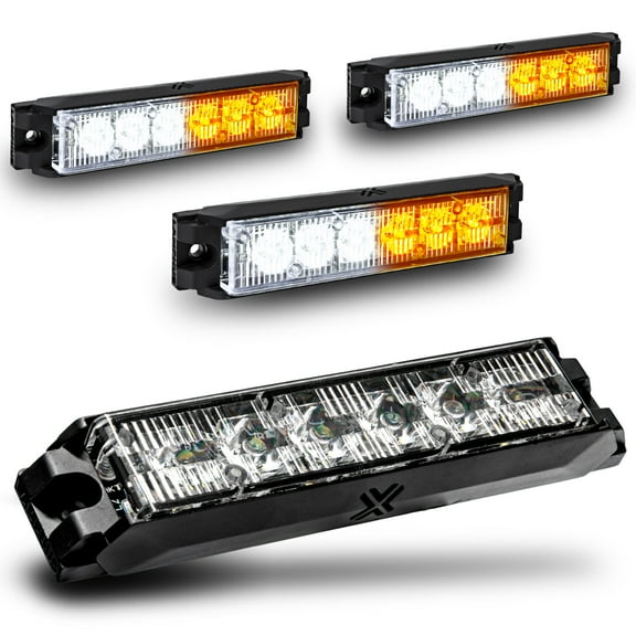 4pc NanoFlare 5.25" 6-Watt LED Grille Light [SAE Class 1] [72 Flash Patterns] [3-Year Warranty] Surface Mounted Emergency Strobe Light Head - Amber / White
