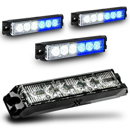 4pc NanoFlare 5.25" 6-Watt LED Grille Light [SAE Class 1] [72 Flash Patterns] [3-Year Warranty] Surface Mounted Emergency Strobe Light Head - Blue / White