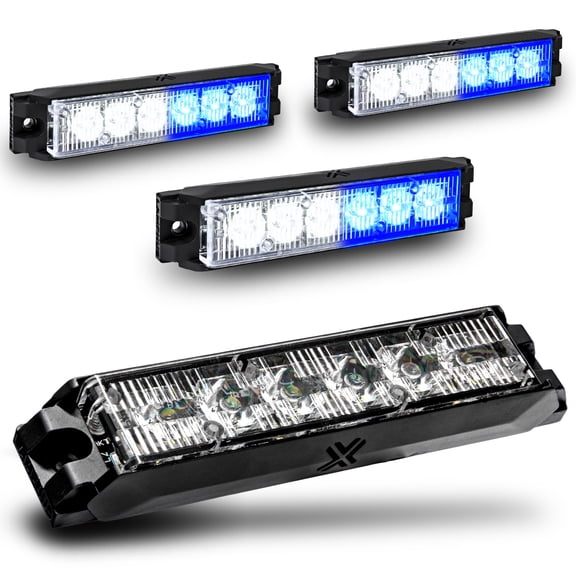 4pc NanoFlare 5.25" 6-Watt LED Grille Light [SAE Class 1] [72 Flash Patterns] [3-Year Warranty] Surface Mounted Emergency Strobe Light Head - Blue / White