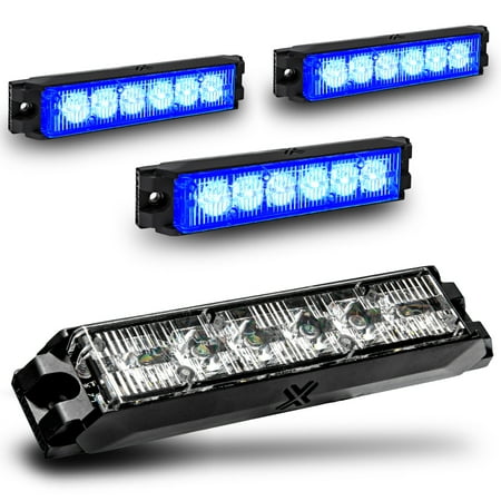 4pc NanoFlare 5.25" 6-Watt LED Grille Light [SAE Class 1] [72 Flash Patterns] [3-Year Warranty] Surface Mounted Emergency Strobe Light Head - Blue