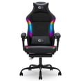 thumbnail image 1 of Gamer Gear EdgeX Customizable RGB LED Gaming Chair with Vibrating Lumbar Pillow, Headrest Pillow, Adjustable Recline, Extendable Padded Footrest, and 275 lb Capacity, Black, 1 of 12