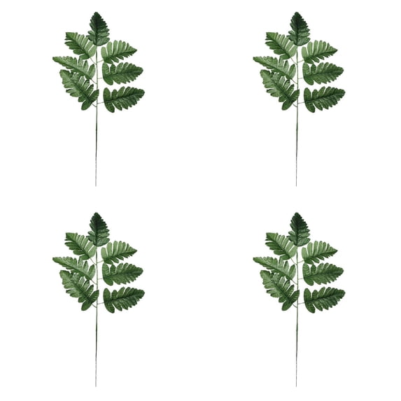 4pc Natural Green Artificial Fern Plant Leaves, Weatherproof Faux Greenery for Grave Cemetery Memorial Permanent Decoration