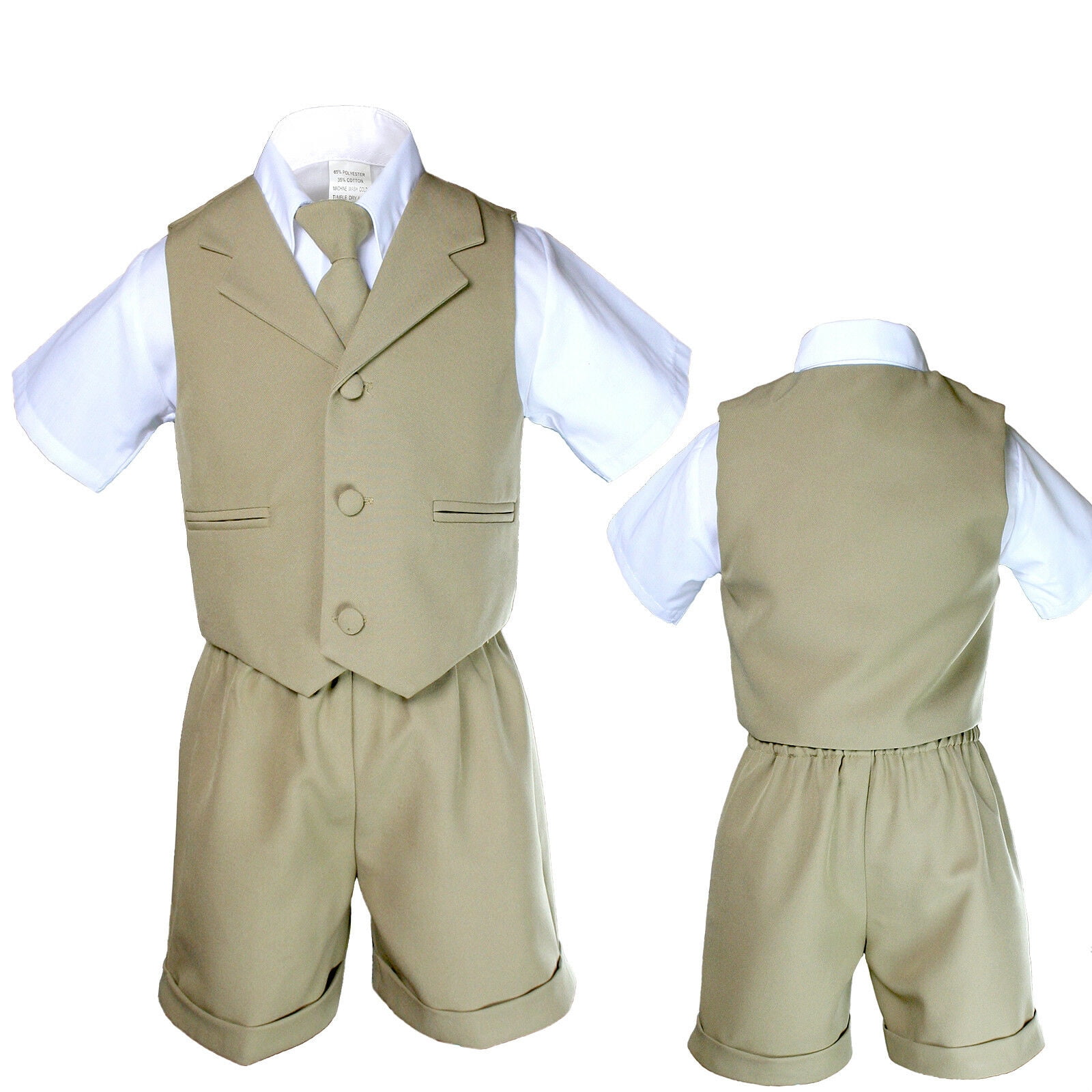3-Piece Newborn Baby Boy Formal Dress Set - Khaki Pants, White Shirt & Necktie, SM-7 Size