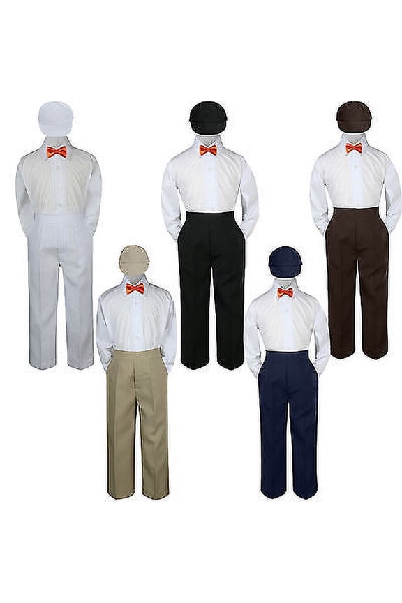 4pc Orange Tangerine Bow Tie Party Suit Pants Set Baby Boy Toddler Kid S-7