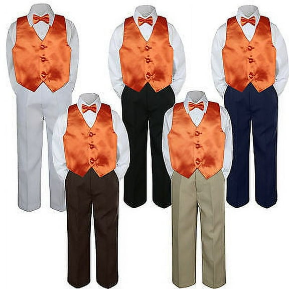 4pc Orange Vest Bow Tie Suit Pants Set Baby Boy Toddler Kid Uniform S-7