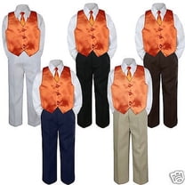 4pc Orange Vest & Tie Halloween Party Suit Set Baby Boy Toddler Kid Uniform S-7