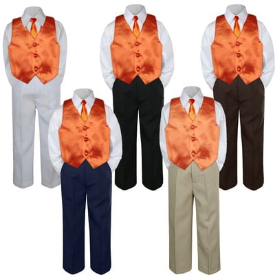 4pc Orange Vest & Tie Halloween Party Suit Set Baby Boy Toddler Kid Uniform S-7