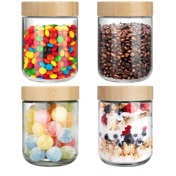 TickJOY 4 Pack 16oz Glass Overnight Oats Containers with Bamboo Lids  Reusable Oats Jars, Yogurt & Chia Pudding Containers, Mason Jars for Meal Prep & Salad Storage