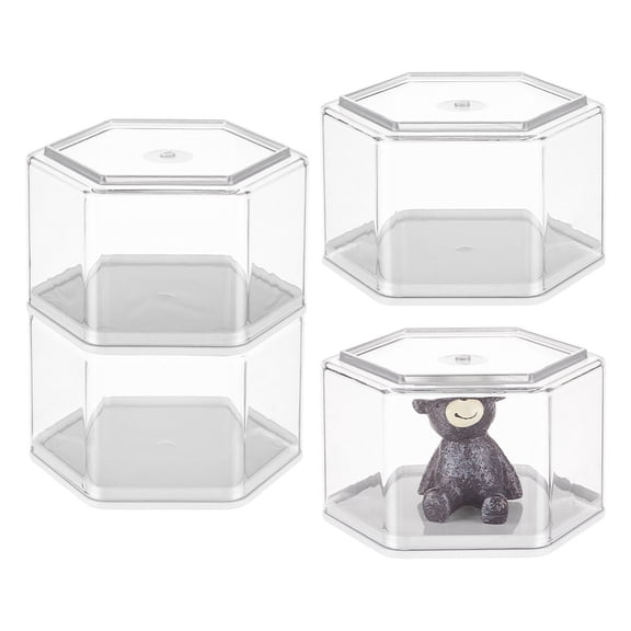 4pc PET & ABS Minifigure Display Cases Dustproof Building Block Display Box fot Action Figure Toys Storage Hexgon Clear 8.4x9.4x5.7cm